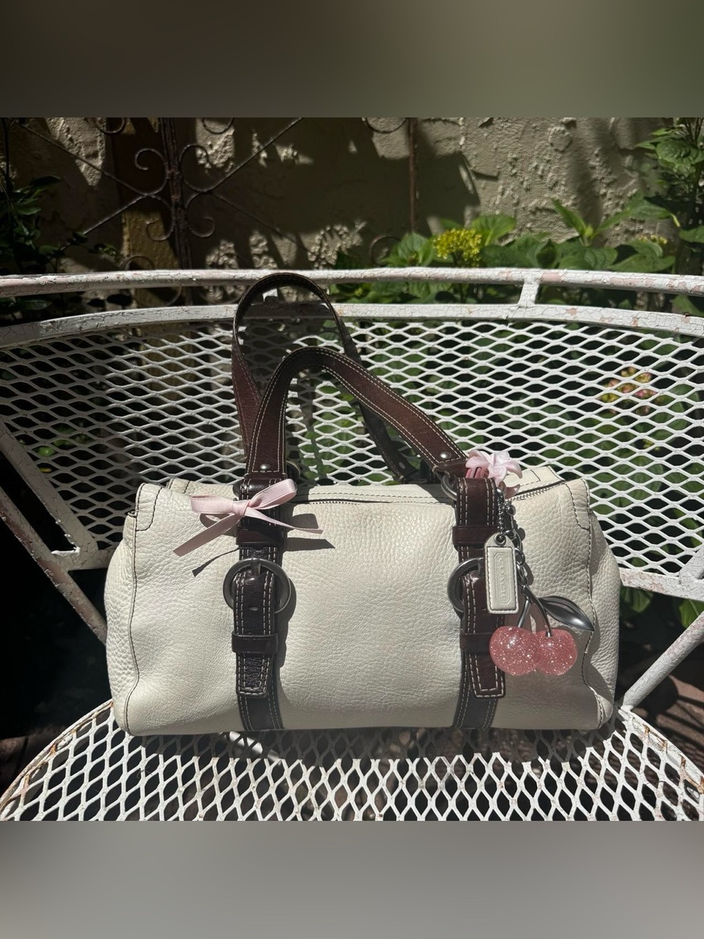Y2K White & Brown Coach Shoulder Bag